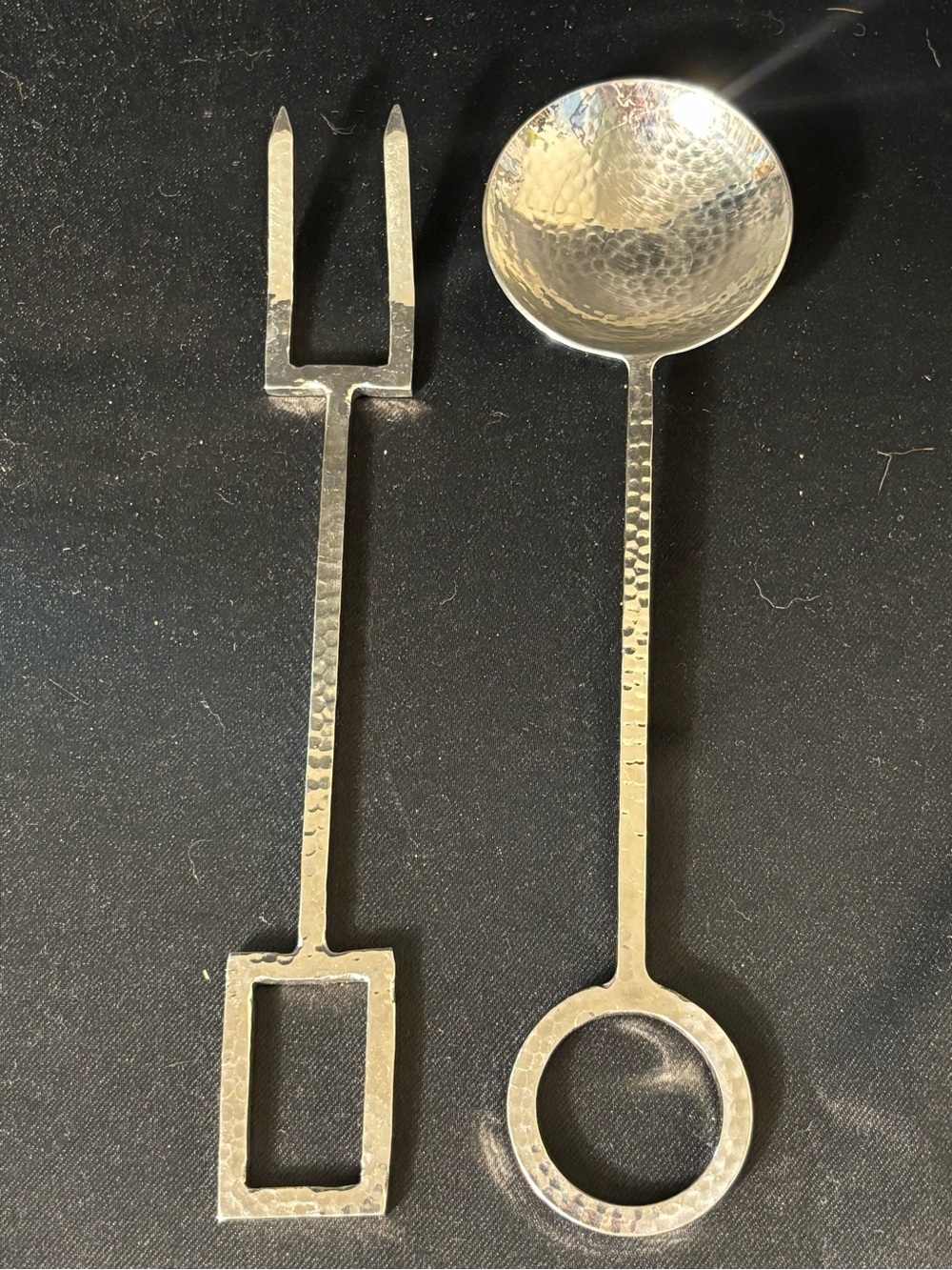 RARE Early Michael Aram Hammered Metal Salad Server Set Fork & Spoon Signed